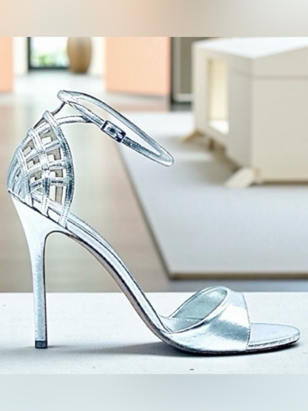 Baldan Gregory's Silver Ankle Strap Basket Cage Heel Sandals Shoes 41 10